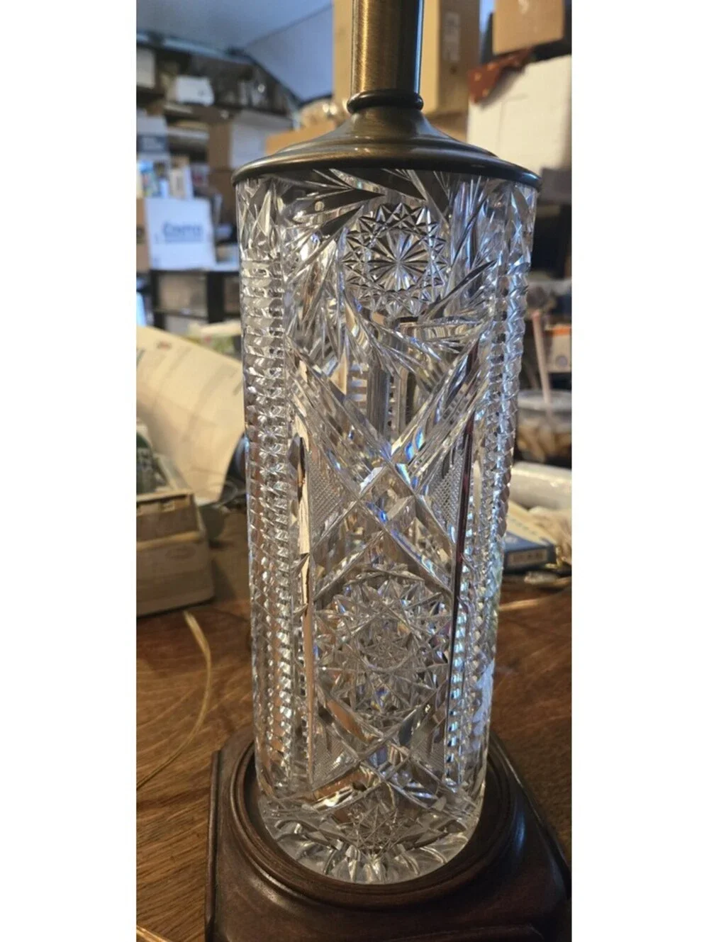 Vintage Pressed Glass Crystal? Cylinder Table Lamp. 22